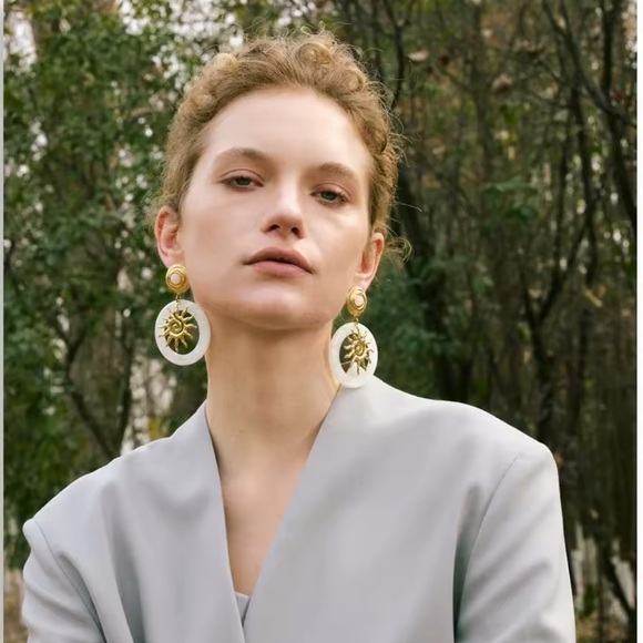 Sunburst Drop Earrings PVD Gold PlatedStainless Steel with Natural Stone… - Picture 8 of 15